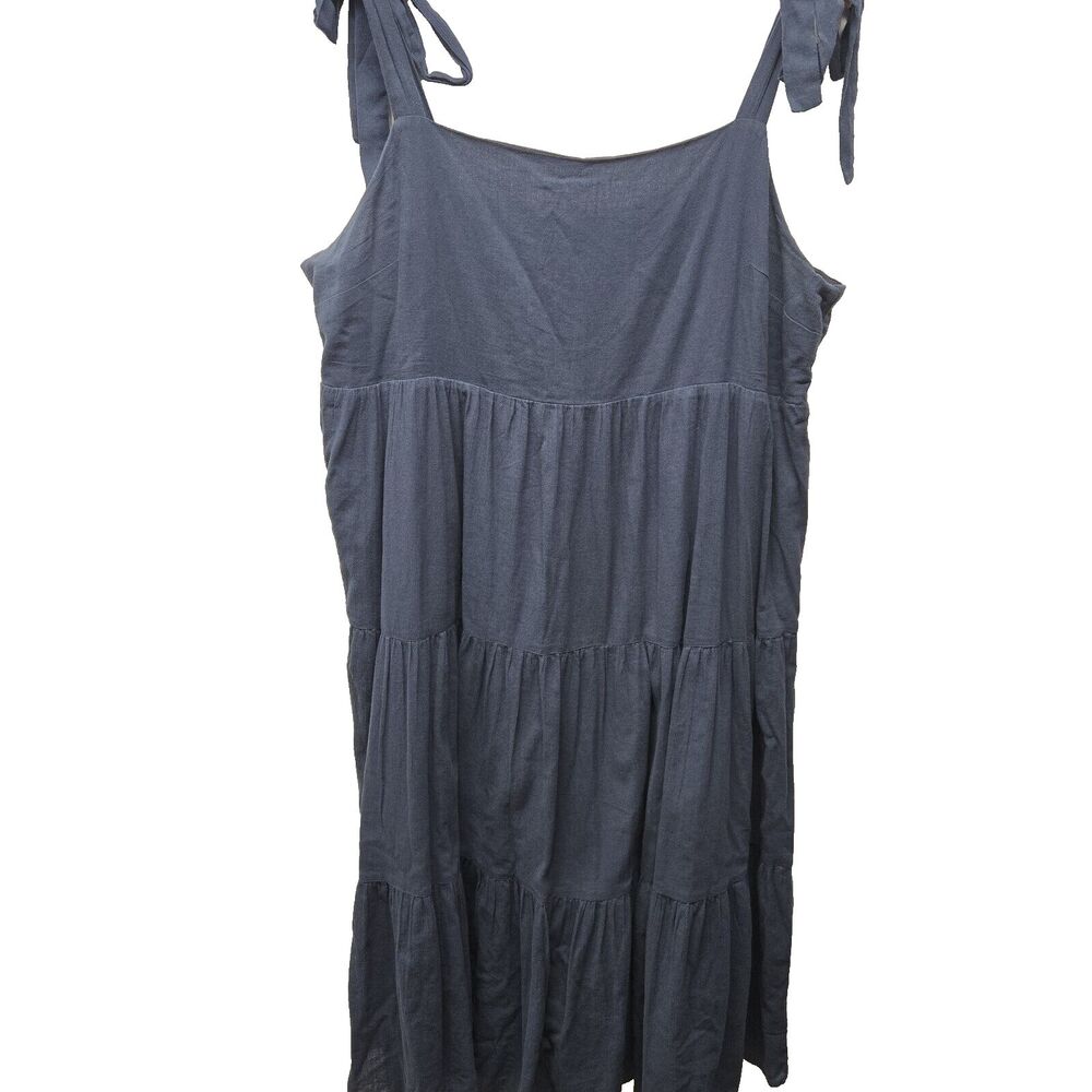 Madewell Tiered Maxi Dress sz XL Blue N3944 Babydoll Tie Strap SquareNeck Cotton